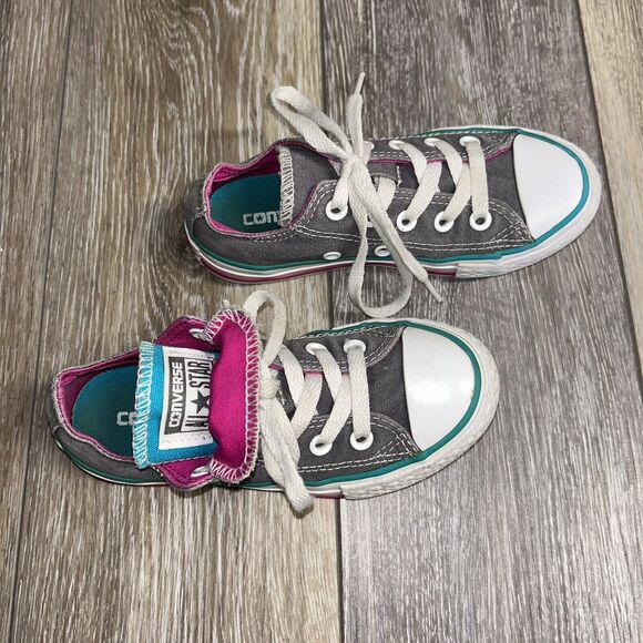 Converse Chuck Taylor All Star Double Tongue Juniors Youth US Size 11 Gray Pink - Picture 2 of 11